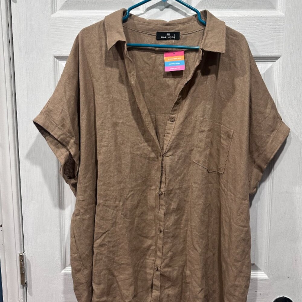 Khaki Two-Piece Shorts & Button-Up Set